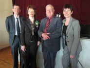 Christian Pidoux, qui représentait le Service cantonal de l’agriculture, la présidente Astrid Grangier, le conférencier Jean-Daniel Bertholet, et Anne-Marie Pavillard,  la directrice du CEFEM. © Juillerat