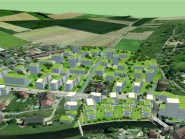Voilà une illustration de ce à quoi pourraient ressembler les quartiers des Moulins (au premier plan) et de Gruvatiez (dans la boucle) à l’avenir. © GEA Vallotton et Chanard SA -DR