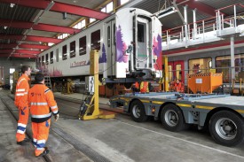 C’est la deuxième fois que ce wagon quitte les rails, pour être prêté lors d’une manifestation. © Michel Duperrex