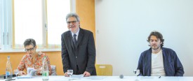 Evelyne Garrido, directrice de la Fondation des 4 Marroniers, Roland Perusset, président de la fondation et Omar Trinca, architecte, (de g. à dr.) ont présenté leur projet d’extension. © Carole Alkabes