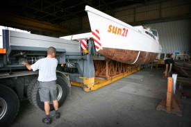 Le bateau solaire lors de la construction à Yvonand © Sylvain Liechti