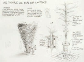 La «Tornade de bois» est, depuis lundi, en cours de réalisation sur la place Pestalozzi. DR