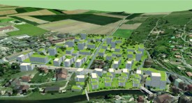 Voilà une illustration de ce à quoi pourraient ressembler les quartiers des Moulins (au premier plan) et de Gruvatiez (dans la boucle) à l’avenir. © GEA Vallotton et Chanard SA -DR