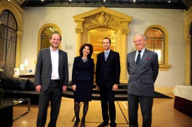Le syndic Daniel von Siebenthal et la municipale Gloria Capt représentent la Ville, actionnaire majoritaire, avec Yves Braunschweig, absent. Demian Hodari, expert de l’hôtellerie, et Paul Fehr, ancien patron de Schinznach Bad, complètent ce conseil d’administration. © Nadine Jacquet