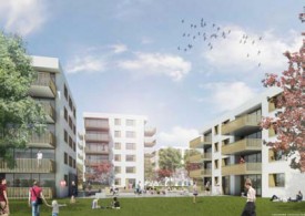 Au coeur du futur quartier de Gruvatiez, ses bâtiments à niveaux variables, ses cours entre les immeubles et ses espaces de verdure.