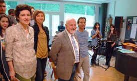 Anne Rogivue, enseignante de français, qui donne également les cours facultatifs de cinéma, Prisca Lehmann, enseignante d’histoire, Jean-François Gruet, directeur du Gymnase d’Yverdon et Philippe Berdoz, doyen (de g. À d.) ont participé à l’organisation des festivités de la semaine prochaine.