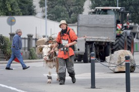 Le duo à proximité de la gare de Sainte-Croix. Son périple durera 7h30. © Ludovic Pillonel