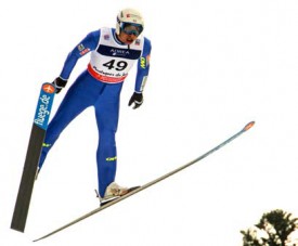 Le Français Jason Lamy Chappuis lors du saut à ski.