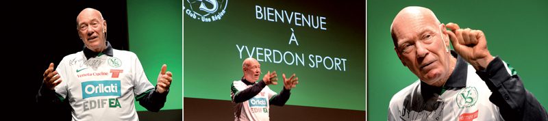 Orateur né, Jean-Claude Biver a improvisé son discours, seul sur scène, plus de 45 minutes durant. Et il a parlé de foot, bien sûr. ©Michel Duperrex
