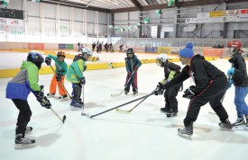 La patinoire d’Yverdon a été divisée en plusieurs parties, permettant aux participants de croiser les cannes. ©Carole Alkabes