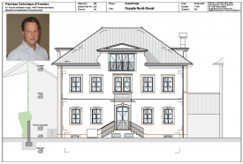 La façade de l’école catholique retrouvera son aspect d’origine. En médaillon, Pascal Ruedin, vice-président du Conseil de Paroisse, et président de l’assemblée de mardi. ©Dolci Architectes/Raposo